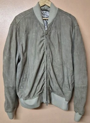 All Saints Ari Bomber Jacket Light Khaki Goat Leather Ruched Size Medium - Image 1 of 4