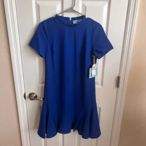 Nuevo con etiquetas Vestido CeCe Volantes Dobladillo - Azul Real Manga Corta - Talla 0 - Imagen 1 de 9