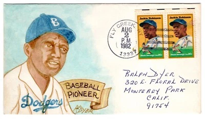 #2016 Jackie Robinson 1982 Baseball FDC - Ralph Dyer Hand-Painted U/O CCL - Image 1 of 2