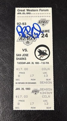 1/26/1993 ROB BLAKE 1st EVER GORDIE HOWE HAT TRICK Signed FULL TICKET LA KINGS - Image 1 of 2