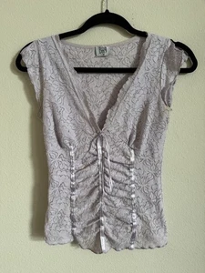 Vintage Y2K Flieder Lila Spitze Flügelärmel Top XS  - Bild 1 von 5