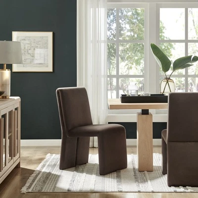 Emory Upholstered Performance Velvet Dining Side Chair in Chocolate - Image 1 of 4