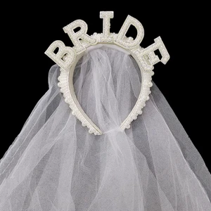 Fascia per capelli sposa perle velo bianco perla sposa fascia per capelli corona sposa doccia decorazione - Foto 1 di 7