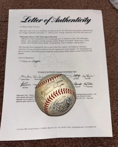 1963 Milwaukee Braves Team signierter Ball Aaron Bragan Jsa Loa Bolling Menke - Bild 1 von 8