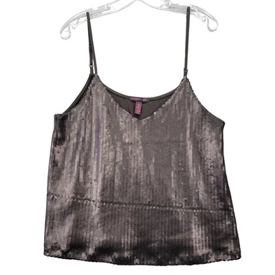 Camiseta sin mangas Material Girl negra elástica lentejuelas brillantes cuello en V ajustable para mujer L Foto 1 de 4