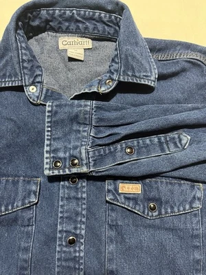 Винтажная мужская джинсовая рубашка Carhartt размер M на пуговицах жемчужный шнурок на кнопках - Изображение 1 из 4