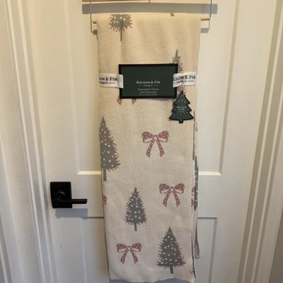 Balsam & Fir Ultrasoft Chenille Christmas tree & pink Bow Holiday Blanket Gift - Image 1 of 4
