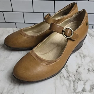 Hush Puppies Womens 6.5M Mary Jane Brown Leather Comfort Shoes Low Heels - Picture 1 of 10