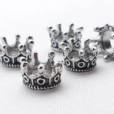 5 Silver Tone Crown Spacer Beads, 5 Tibetan Silver Crown Charms - Image 1 of 4