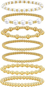 Gold Pearl Beaded Enewton Bracelets for Women,gold Pearl Stackable Stretch Be... - Picture 1 of 6