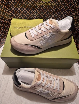 TORY BURCH DESTINY TRAINER SNEAKERS IN LEATHER/NYLON/SUEDE;SZ 8M;BNIB;RET $328 - Image 1 of 4