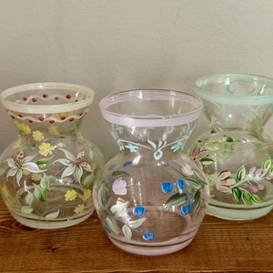 Set of 3 Vintage Hand Painted Glass Bud Vases – Floral Cottagecore 5” - Picture 1 of 4