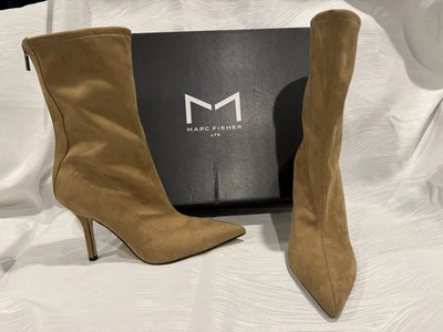 Marc Fisher Womens Tan Suede Block Heel Pointed Toe Ankle Booties Size 9 M - Image 1 of 4
