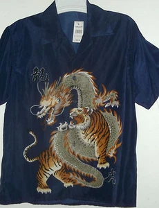 Nwt YOUTH / BOYS HAWAIIAN SHIRT TIGER VS DRAGON sizes in navy black or white - Picture 1 of 9