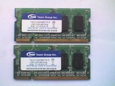 2 x TEAM TSDD1024M667C5-E (1GB DDR2 PC2-5300S 667MHz SODIMM 200-pin) DRAM - V. - Image 1 of 2