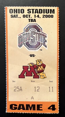 Ohio State vs Minnesota Football Game Day Ticket Stub 10/14/2000 Game 4 - Image 1 of 2