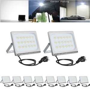 10X 100W LED Fluter Mit Stecker Aussenstrahler Scheinwerfer LED Flutlicht Weiß - Bild 1 von 10