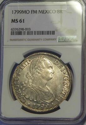 1799 FM 8 reais Cidade do México em perfeito estado NGC MS61 - Imagem 1 de 3