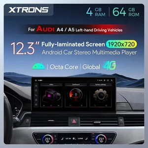 12,3" Android 14 Car Screen Retrofit 64GB GPS Navi 4G WIFI for AUDI A4 A5 B9 MIB - Picture 1 of 17