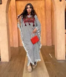 Women's Bohemian Kaftan – Free Size Cotton Dress, Wrinkle-Resistant, Embroidered - Picture 1 of 3