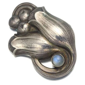 Georg Jensen Brooch Moonstone 100B Lily of the Valley Silver 925 10g Accessary - Picture 1 of 4