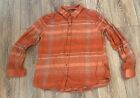 prAna Shirt Womens M Orange Top Plaid Flannel Long Sleeve Button Up Relaxed