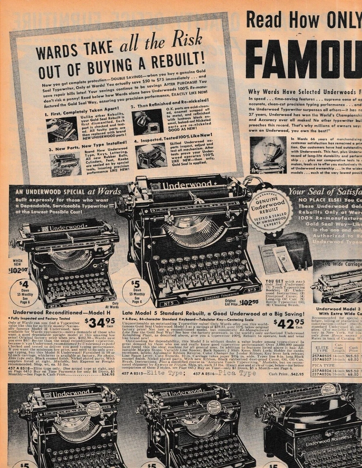 Máquina de escribir Underwood modelos 5 H 6 cintas de larga duración 1938 CATÁLOGO BARRIOS anuncios Foto 1 de 4