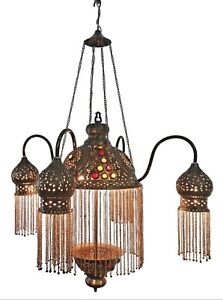 BR264 Four Shades Moroccan Jeweled Pendant Down Light / Lamp Chandelier