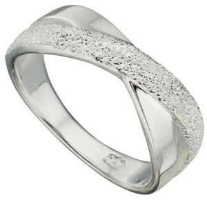 Plata de Ley Anillo Corte Diamante 925 Contraste Talla K - S Británico Hecho - Imagen 1 de 3