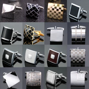 Men Wedding Cufflink Square Rhinestone Crystal Cuff Links Business Button Clasps - Picture 1 of 35
