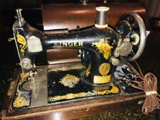 1922 Antique Singer Model 128 Sewing Machine w/ Bentwood Case w/ Knee crank