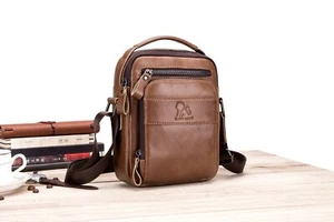Men Genuine Leather Bag Messenger Shoulder Bag Cross Body Travel School Handbag - Picture 1 of 31
