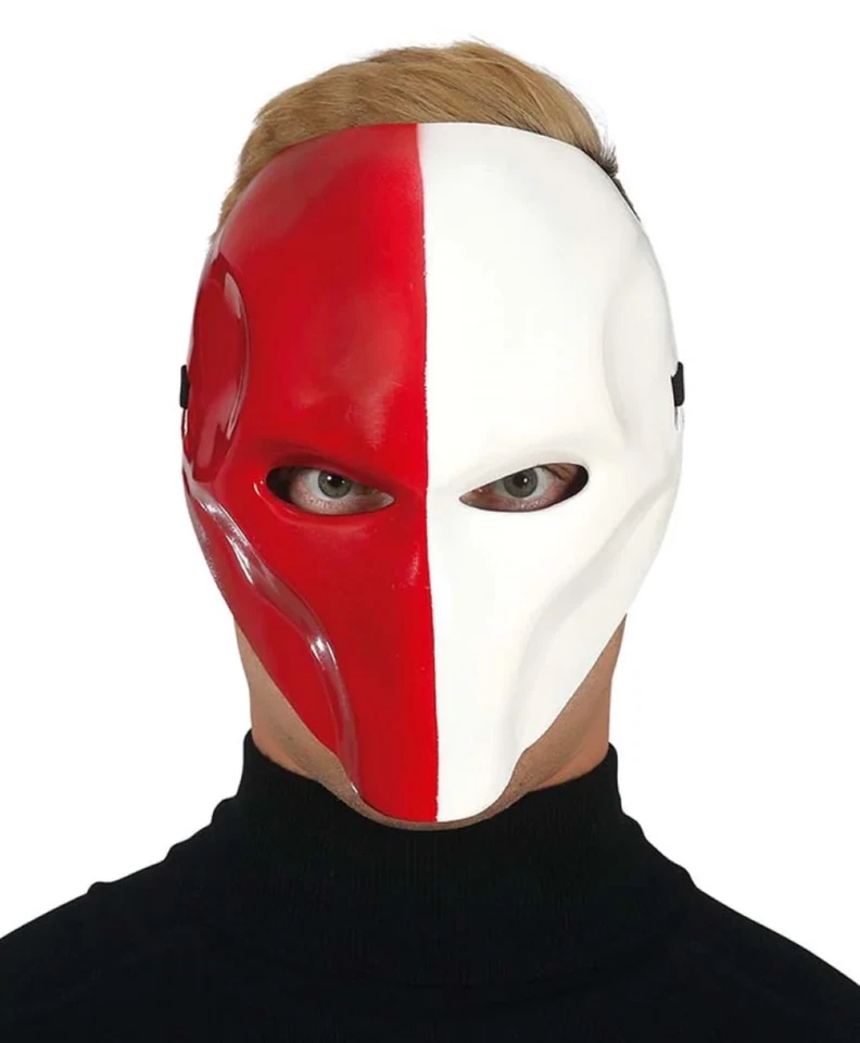 Deathstroke Stil Maske Cosplay Rot und Weiß Plastik Tod Takt Erwachsene Gesicht - Bild 1 von 1