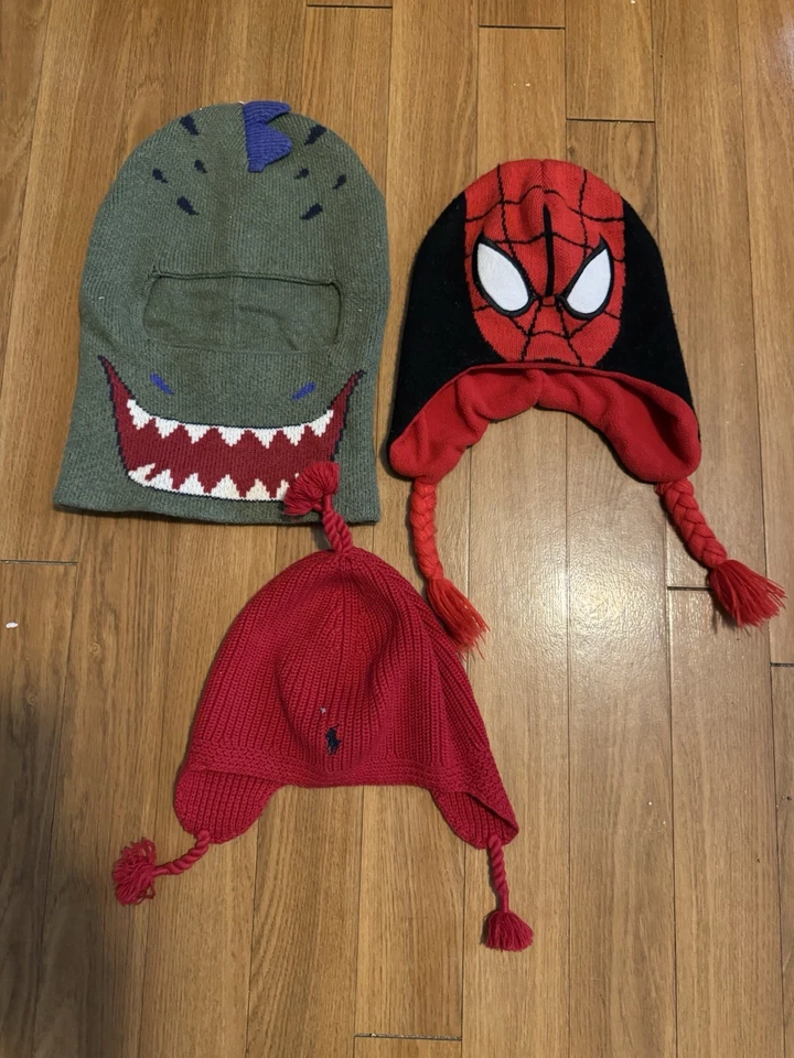 3 Boys Fun Winter Hats- Ages 3 Through 6 Spider Man & Monster & Red Ralph Lauren - Image 1 of 4