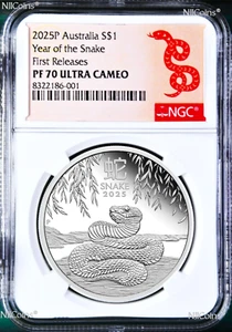 2025 Australia PROOF Silver Lunar Year of the SNAKE NGC PF70 1oz $1 Coin FR - Picture 1 of 2