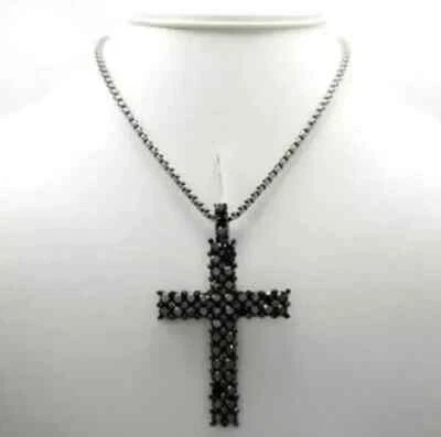 Colgante Cruz Diamante Negro Corte Redondo 2Ct Acabado Oro Negro 14K Foto 1 de 3