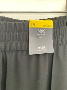 WOMEN TROUSERS Marks & Spencer Black Wide Trousers Size 16R BRAND NEW