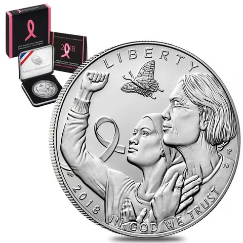 2018-P UNC SILVER DOLLAR ✪ BREAST CANCER AWARENESS ✪ OGP BOX & COA ◢TRUSTED◣ Cover