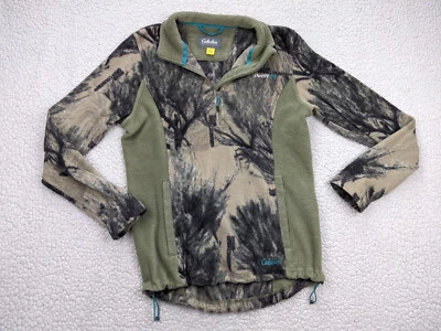 Cabelas Open Country Outfit Her Womens M Green Beige Camo Fleece 1/4 Zip - Image 1 of 4