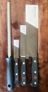 Wusthof Gourmet 4 piece set knifes 8",4.5",2.5" black/silver honing steel new - Picture 1 of 10