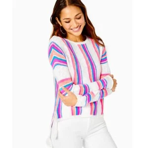 Lilly Pulitzer Pullover Medium Quaste Seitenschlitz Rozalia Regenbogen gestreift Rollkragen - Bild 1 von 8