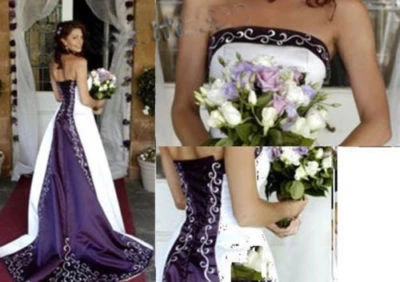 Purple/White Wedding Dresses Embroidery A Line Bridal Dresses Custom Size - Image 1 of 4