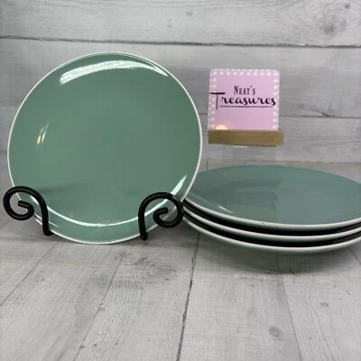 Mainstays Solid Teal White Trim 8.5" Ceramic Salad Lunch Snack Plates Set of 4 - Image 1 of 4