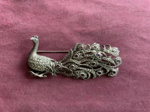 Vintage Brooch  Bird Peacock Sterling Silver 925 Europe Amethyst Ruby Pins Rare - Picture 1 of 10