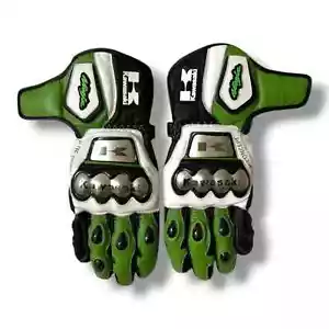GREEN Motorcycle Gloves Motorbike Leather Gloves Knuckle Protection Extra Grip - Picture 1 of 2