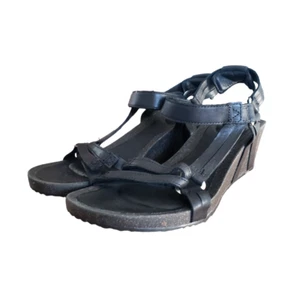 TEVA Ysidro Black Leather Cork Wedge Platform Heel Women’s Size 8.5 - Picture 1 of 11