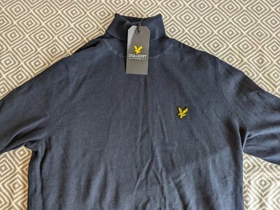 Jersey Lyle and Scott Para Hombres Pequeño Azul Cuello Redondo Suéter Pullover Lana Informal Foto 1 de 4