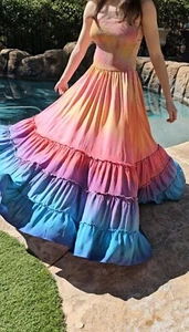 Vestido Maya Antonia Pintado a Mano-Ombre Tropical Resort Puesta de Sol/Algodón-Espalda Abierta - Imagen 1 de 14