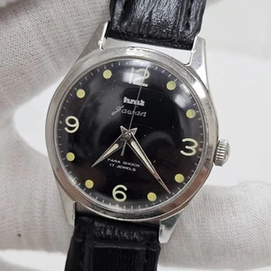 Vintage HMT Handaufzug mechanische Herren schwarzes Zifferblatt silberfarbene Uhr 17 Juwelen - Bild 1 von 7