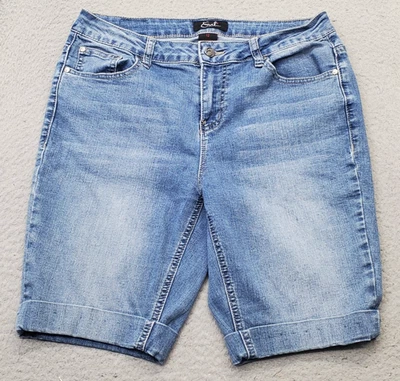 Earl Jean Denim Shorts Womens Size 12 Blue Cuffed Medium Wash Faded 5-Pocket - Image 1 of 4